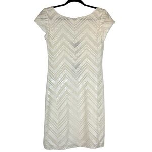 NWT White House Black Market Bright White Sequins Chevron Mini Dress Size XS